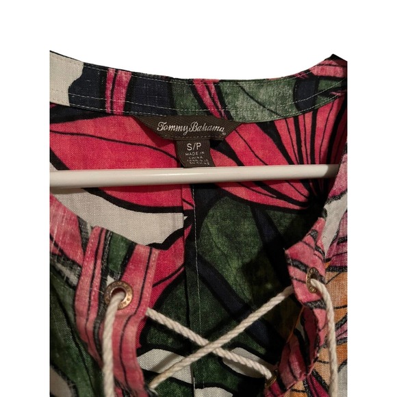 TOMMY BAHAMA Linen Tunic Mini Dress Cover Up Remy Tropical Floral Pockets SP - Picture 3 of 7